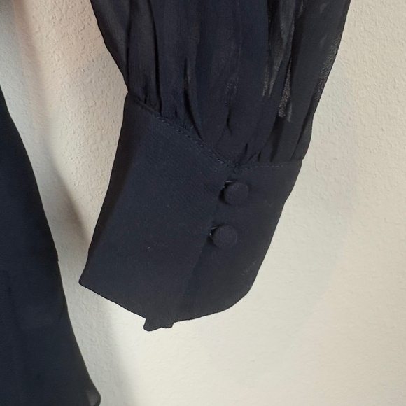 WHBM Black Sheer Long Sleeve Tunic Blouse with Floral Appliqué/Ruffle Accent NWT - Picture 5 of 13